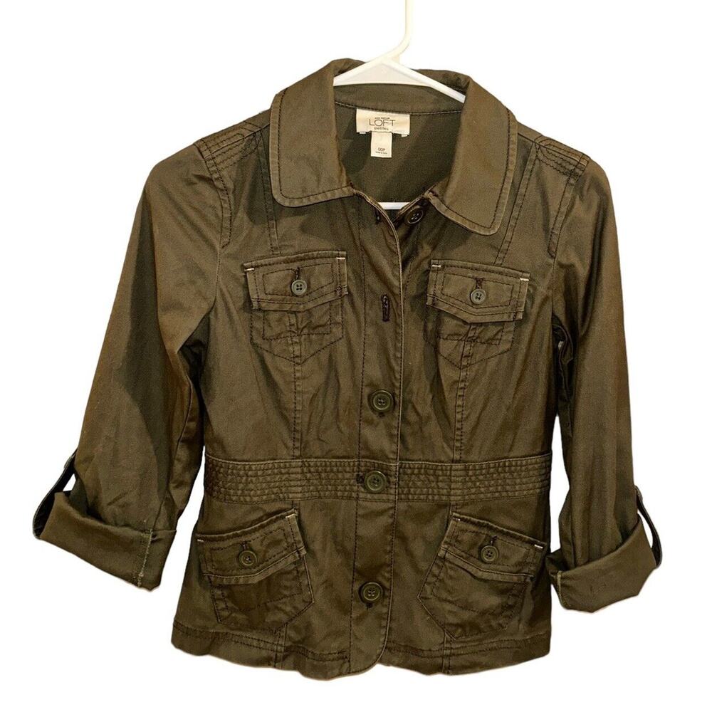 Ann Taylor Loft Green Lightweight Jacket Size Petite 002 Military Style‎ cotton